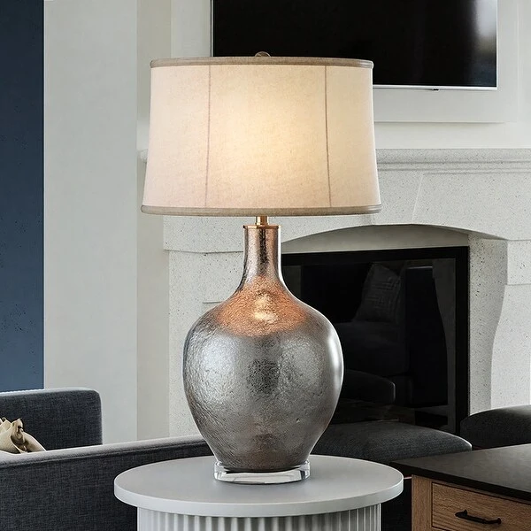 Luxury Transitional Table Lamp， 18.5''W x 18.5''D x 33''H， with Modern-Rustic Elements， Silver Mercury and Oatmeal Linen Shade