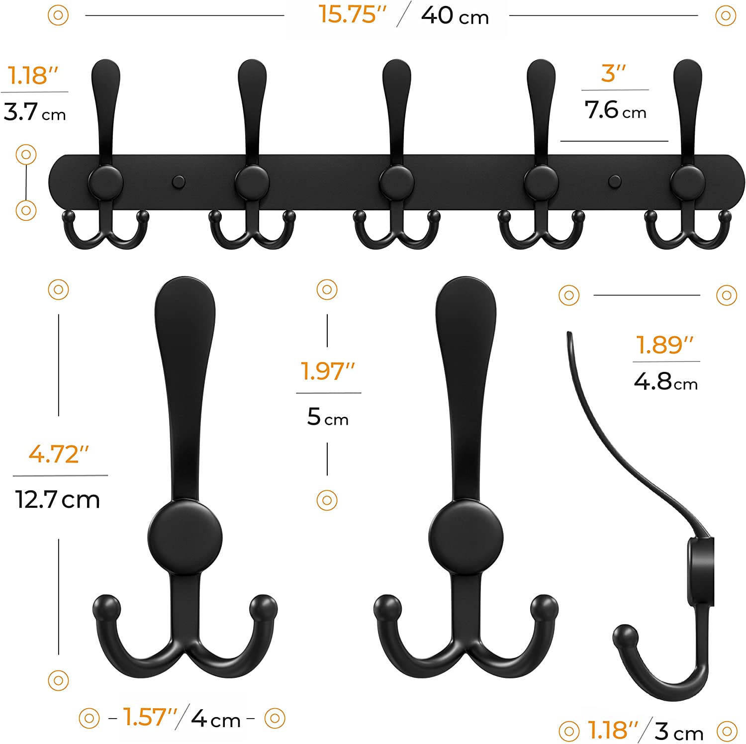 Coat Rack Wall Mounted， 5 Heavy Duty Tri Hooks Entryway Kitchen Bathroom Storage Organizer Hanger for Coat Hat Towel Bathroom (Black， 1-Pack)