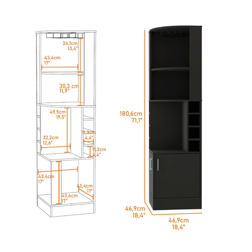 8 Bottle 2 Shelf Bar Cabinet with a central open shelf on each side