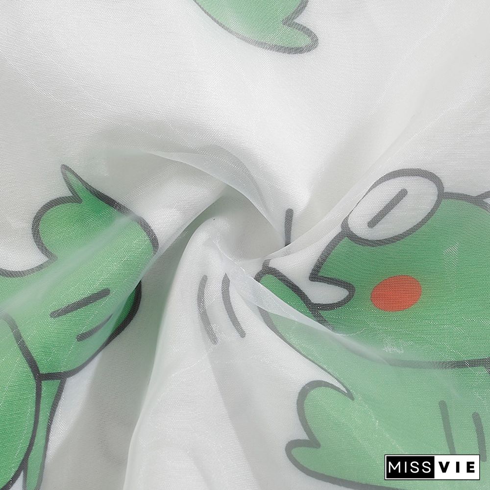 Vintage Cartoon Frog Print Loose Mesh T-Shirt