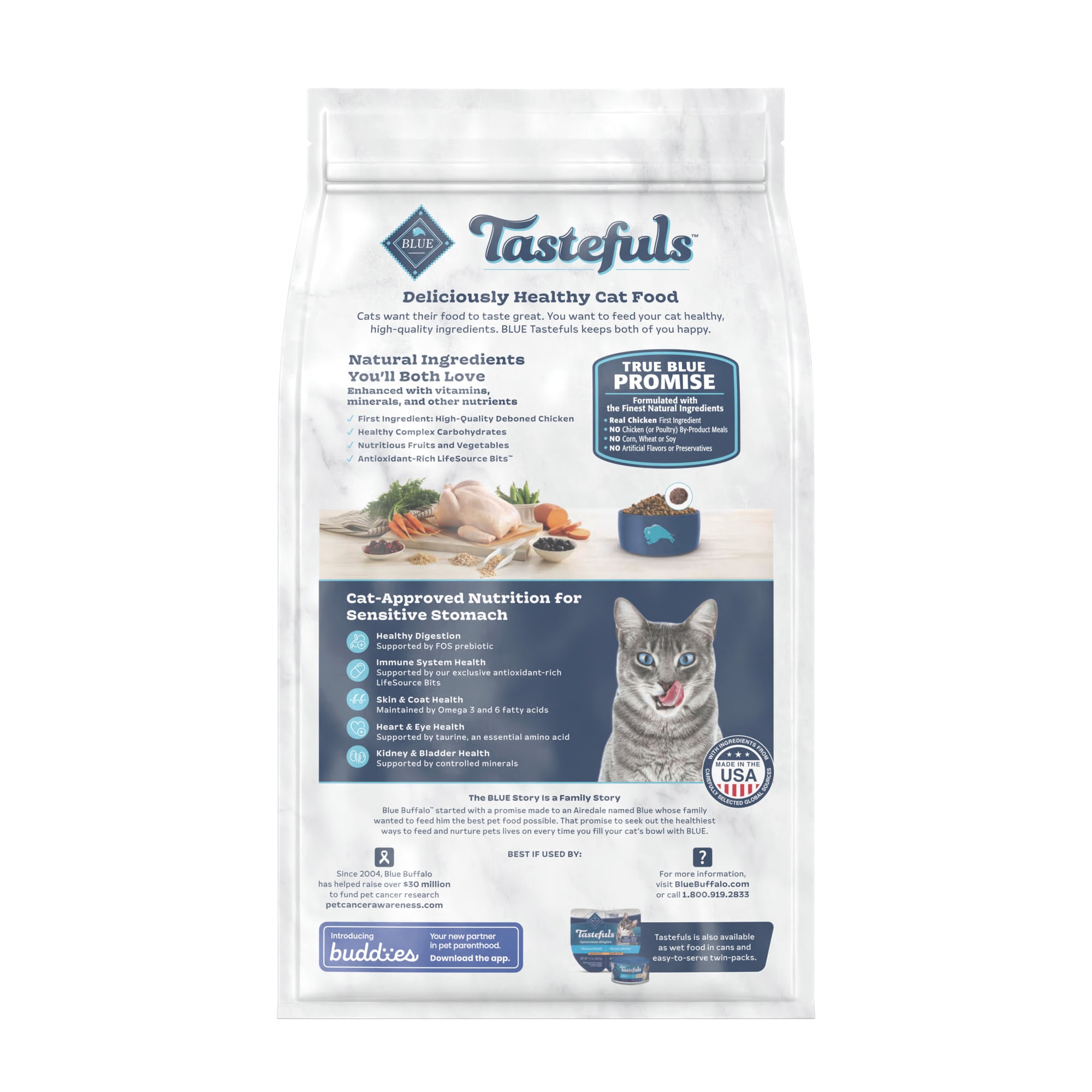 Blue Buffalo Blue Tastefuls Chicken and Brown Rice Recipe Adult Sensitive Stomach Natural Dry Cat Food， 15 lbs.