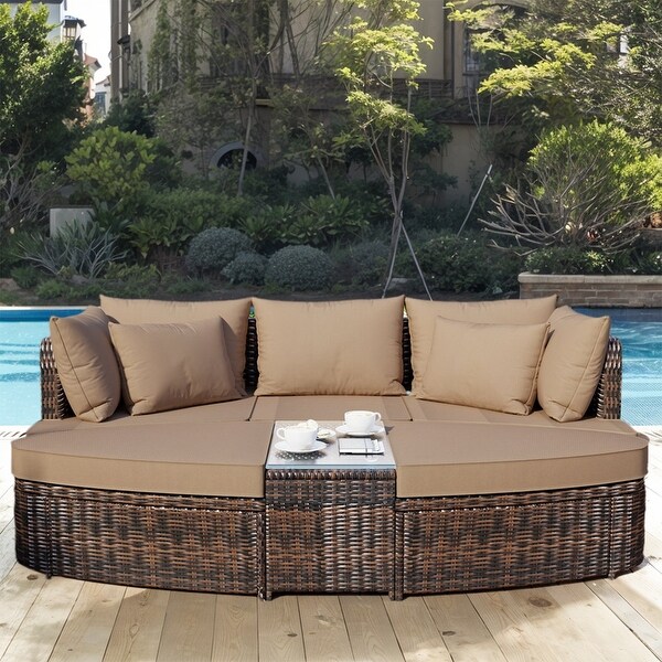 6Piece Wicker Outdoor Sectional Conversation Set with Cushions