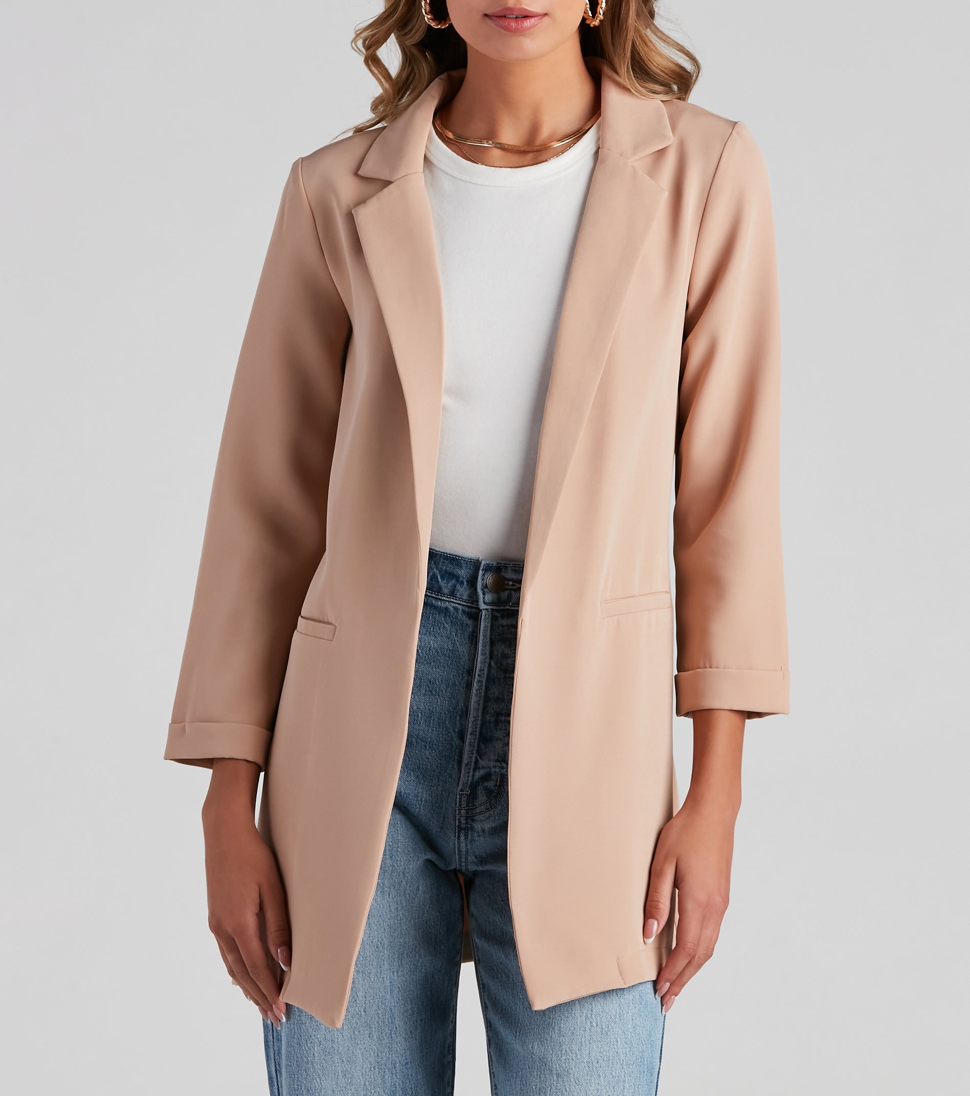 Biz Call 3/4 Sleeve Boyfriend Blazer