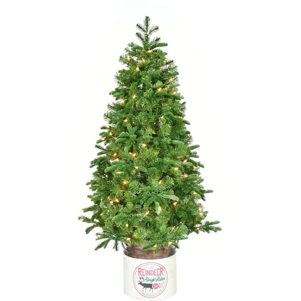 4.5-Ft. Porch Tree in Reindeer Pot with Warm White LED Lights FFPTG054-5GR