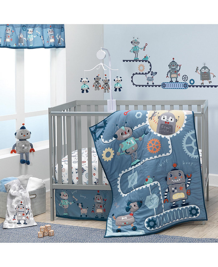 Bedtime Originals Robbie Robot Blue Nursery 5-Piece Baby Crib Bedding Set