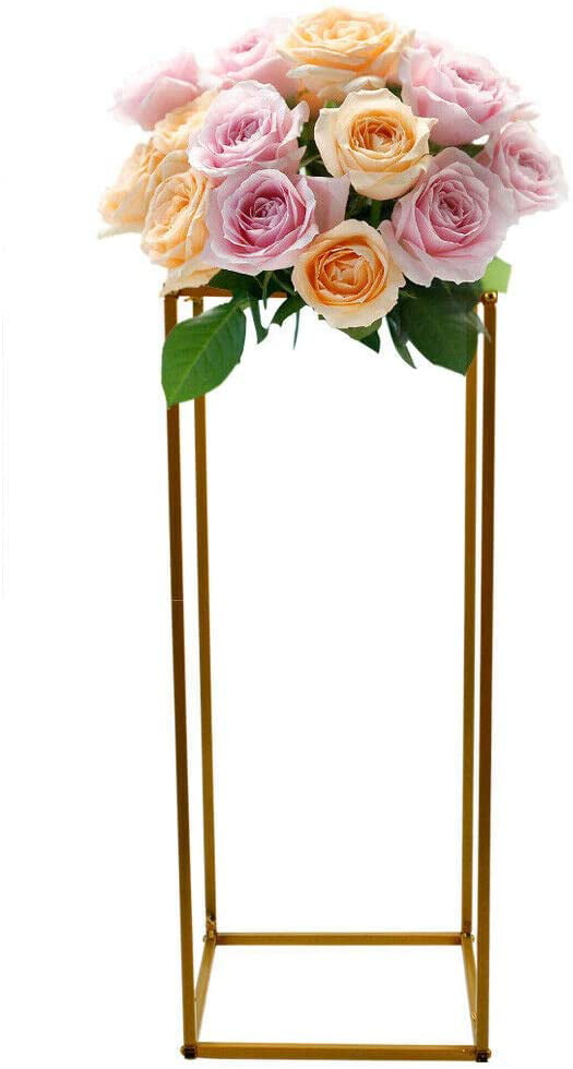 Anqidi Wedding Flower Stand Set, 4Pcs Rectangle Gold Metal Column Rack Wedding Prop Decor Balloon Display Holder (40/60/80/100cm)