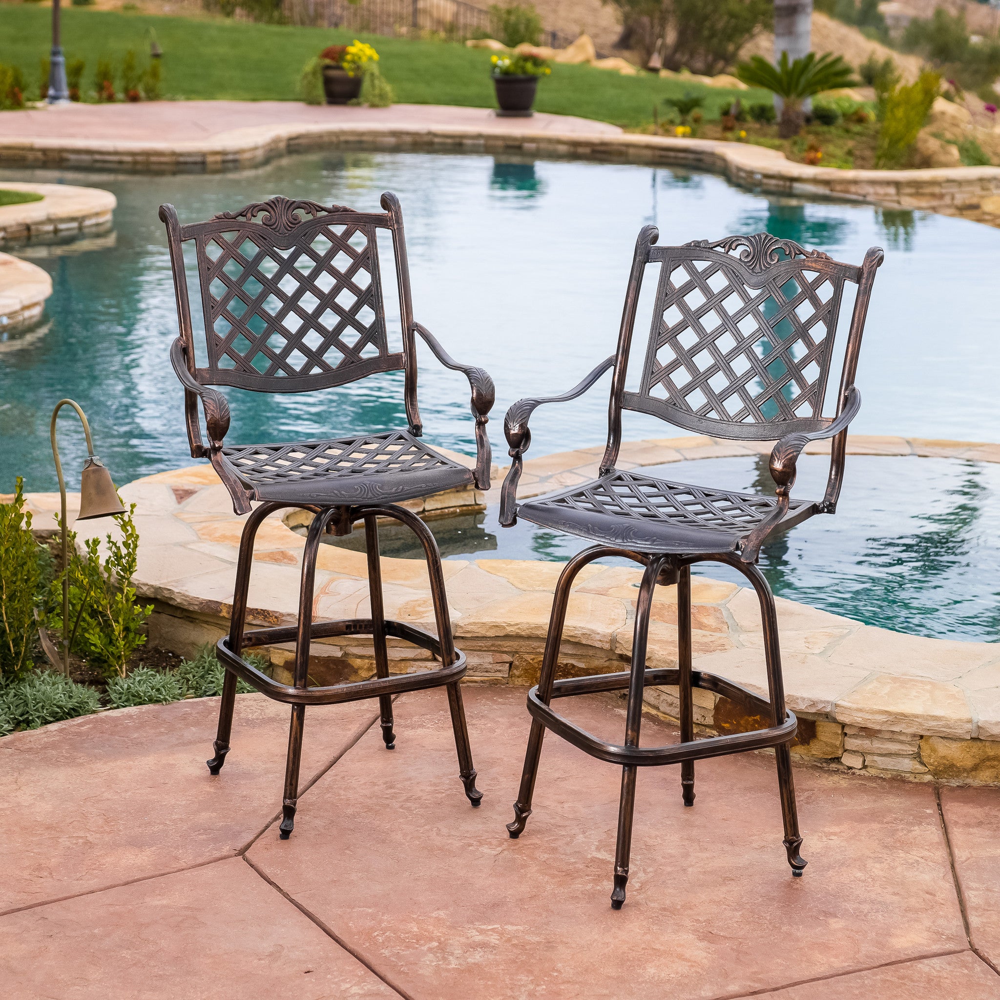 Pomelo 30-Inch Outdoor Cast Aluminum Bar Stools (Set of 2)