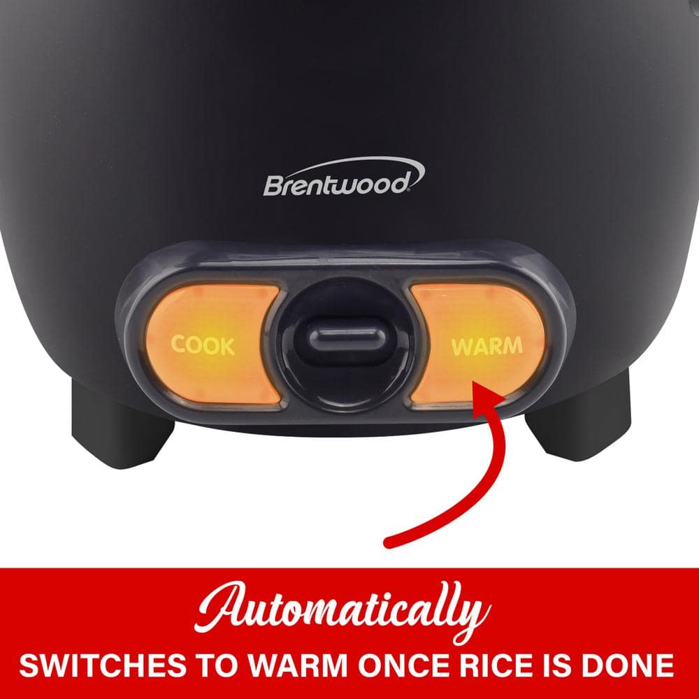 Brentwood 3-Cup Black Uncooked/6 Cup Cooked Non Stick Rice Cooker 985117026M