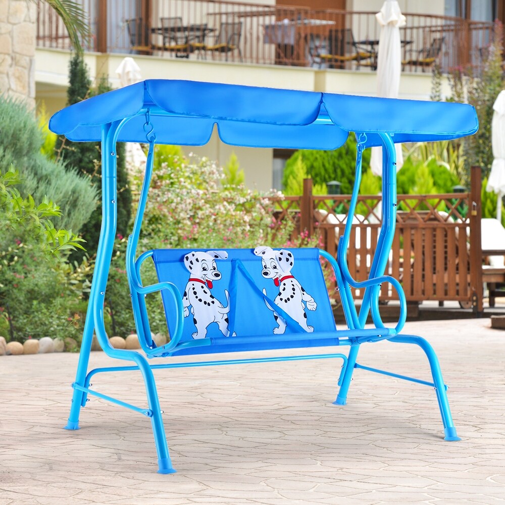 Costway Kids Patio Swing Chair Children Porch Bench Canopy 2 Person