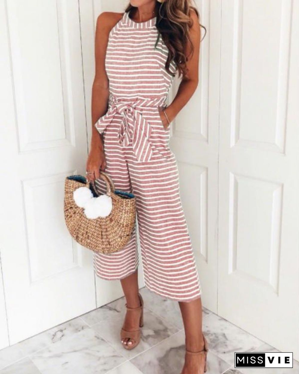 Striped Vacation Casual Jumpsuit