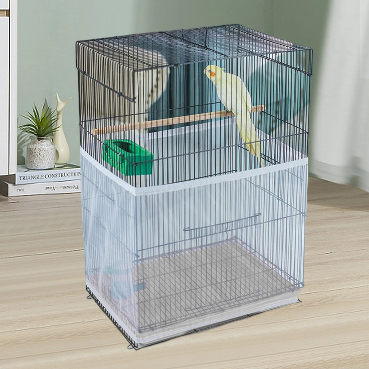 HQZY Bird Cage Cover Seed Feather Catcher， Birdcage Cover Skirt Sheer Guard for Parakeet Macaw Round Square Cages，White/M