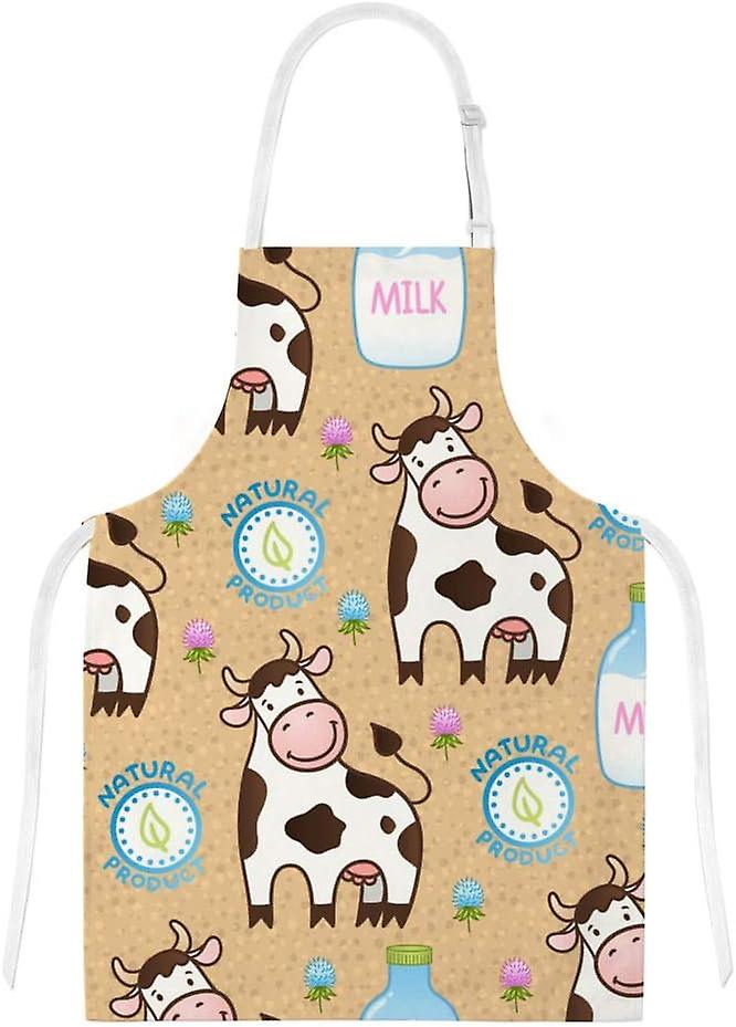 Insulation Kitchen Oven Mitts Potholder Apron 3pcs Set Cute Cow And Milk Bottle Non Slip Heat Resistant Gloves For Baking Cooking Bbq