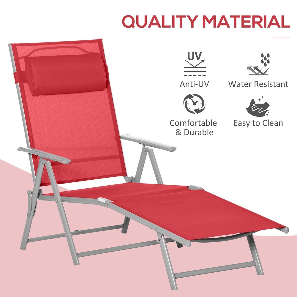 Outsunny Steel Fabric Outdoor Folding Chaise Lounge Chair Recliner with Portable Design   Adjustable Backrest   White