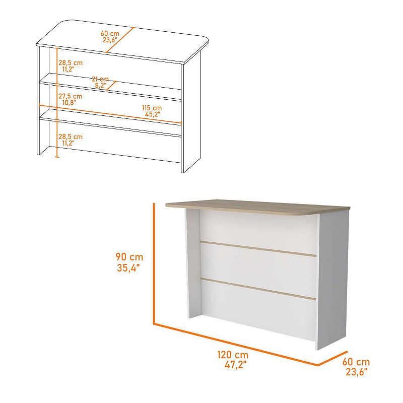 Crete Kitchen Island， Kitchen Bar with 3-Tier Shelves