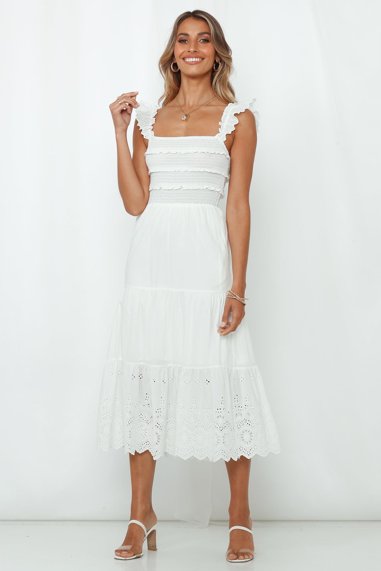 Let Me Fall In Love Midi Dress White