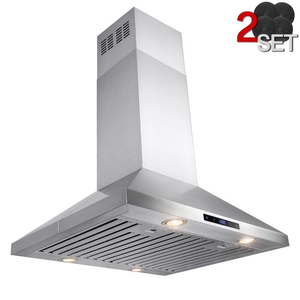 AKDY 30 in 343 CFL Convertible Kitchen Island Mount Range Hood in Stainless Steel with Touch Control and 2 Set Carbon Filter