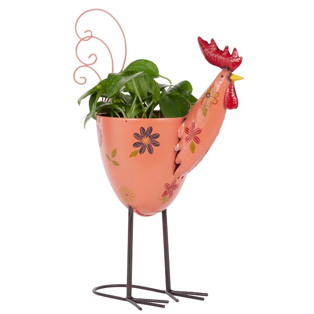 Wide Planter Outdoor Metal Rooster With Stand Pink Olivia amp May