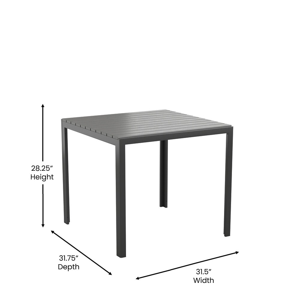 Indoor/Outdoor Commercial Steel Patio Table with Poly Resin Slatted Top   31.5\