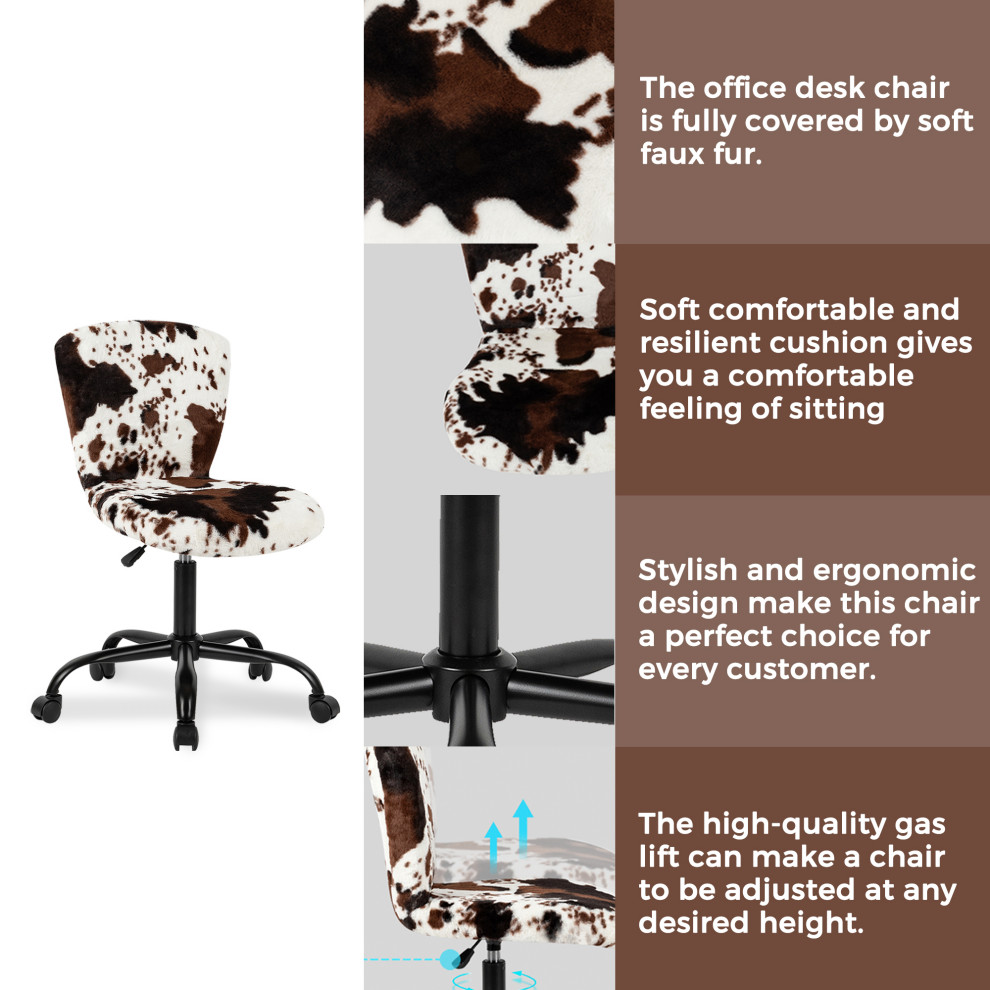 Faux Fur Brown Milk Cow Makeup Vanity Chairs With Golden Lacquer Base   Contemporary   Vanity Stools And Benches   by specialty imports  Houzz