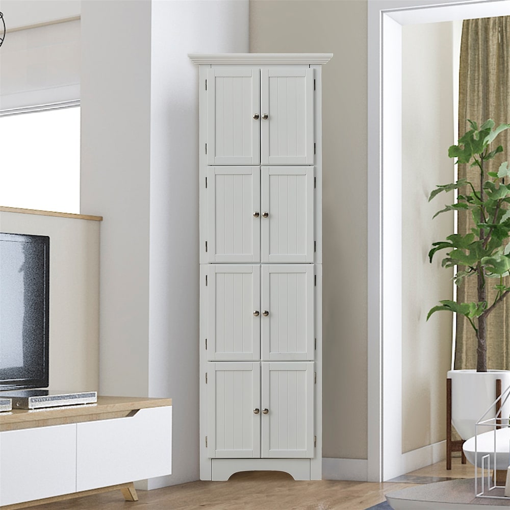 Tall Storage Cabinet with Doors and 4 Shelves for Living Room