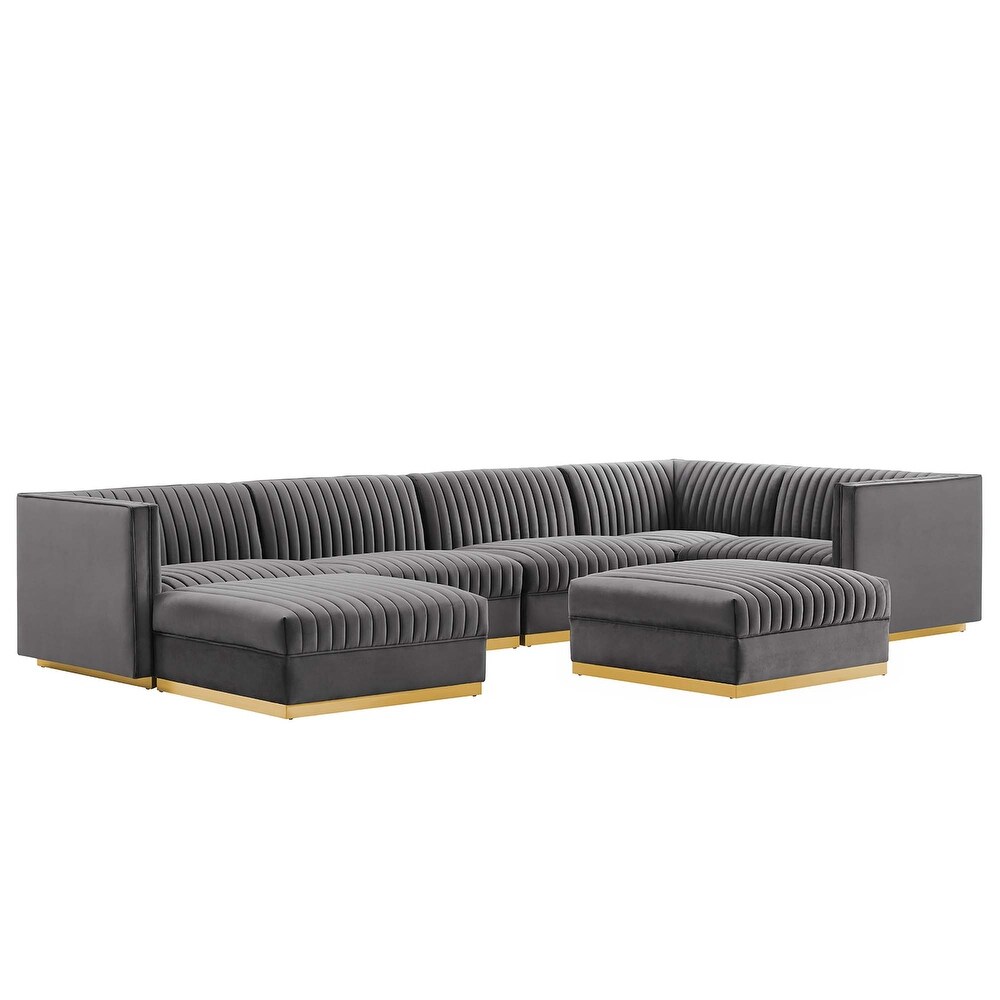 Sanguine Channel Tufted Performance Velvet 7 Piece Right Facing Modular Sectional Sofa