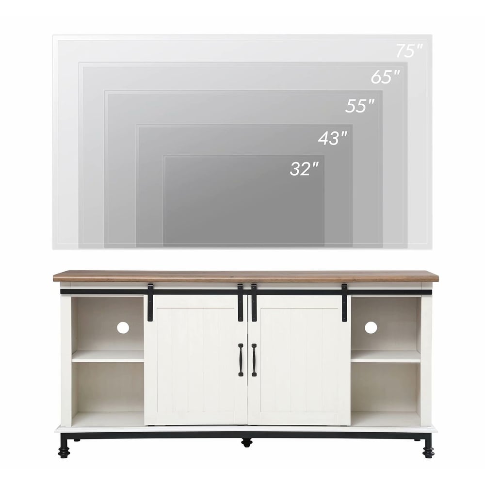 WAMPAT White Modern TV Stand Farmhouse Sliding Barn Door Console Table for TVs Up to 65\