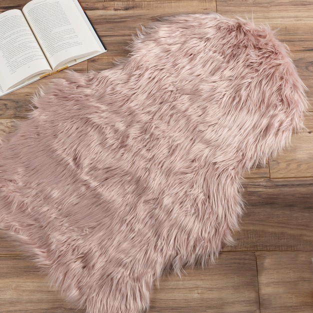 Sheepskin Throw Rug Faux Fur 2x5 foot High Pile Runner Soft And Plush Mat For Bedroom Kitchen Bathroom Nursery And Office By Lavish Home pink