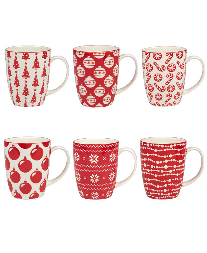 Certified International Peppermint Candy 16 oz Mugs Set of 6 Service for 6