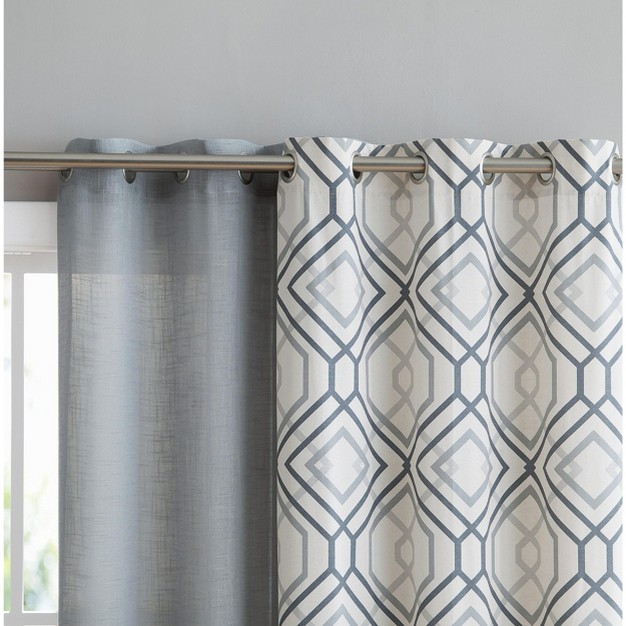 Kate Aurora Coordinating 4 Piece Geometric amp Solid Grommet Top Window Curtain Set