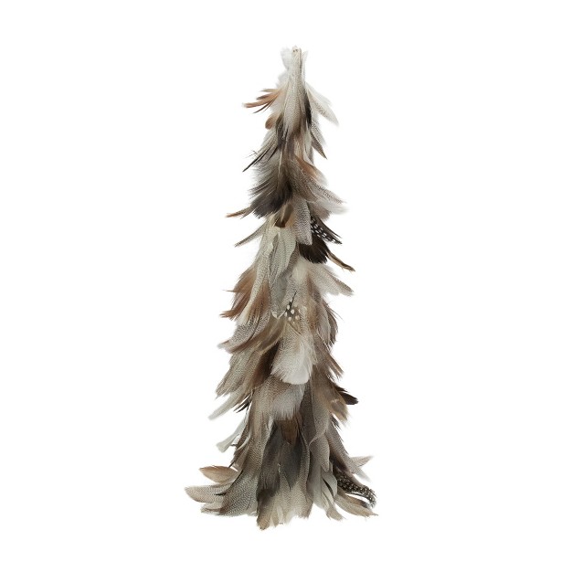 Brown And Gray Feather Layered Cone Tree Christmas Decoration