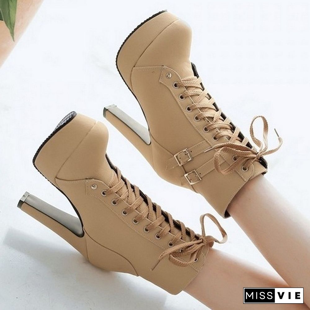 New Women Fashion Short Boots Comfortable High Heel Waterproof Platform Coarse Heel Middle Barrel Boots