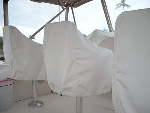 Sun-Protect Marine Canvas Boat Seat Cover， White Weather Resistant Fabric Protects Captains Chair from The Elements