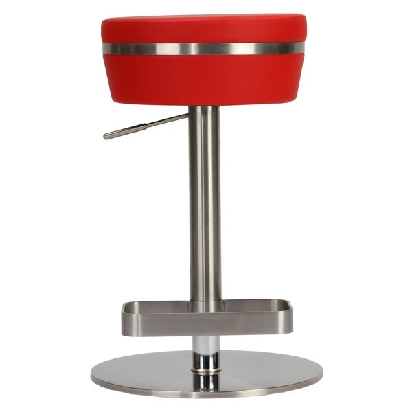 Cortesi Home Athena Premium Adjustable Backless Round Barstool in Brushed Stainless Steel with Heavy Solid Base， Red