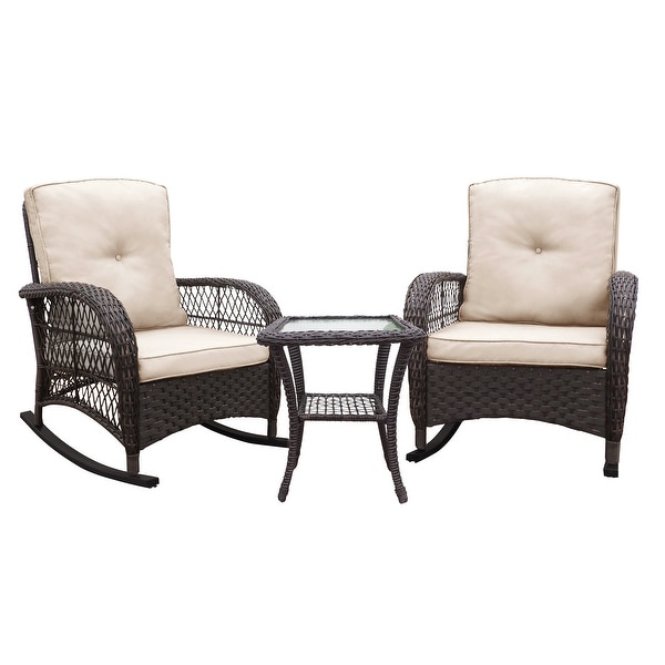 3 Pieces Outdoor Wicker Conversation Set with Glass Top Side Table