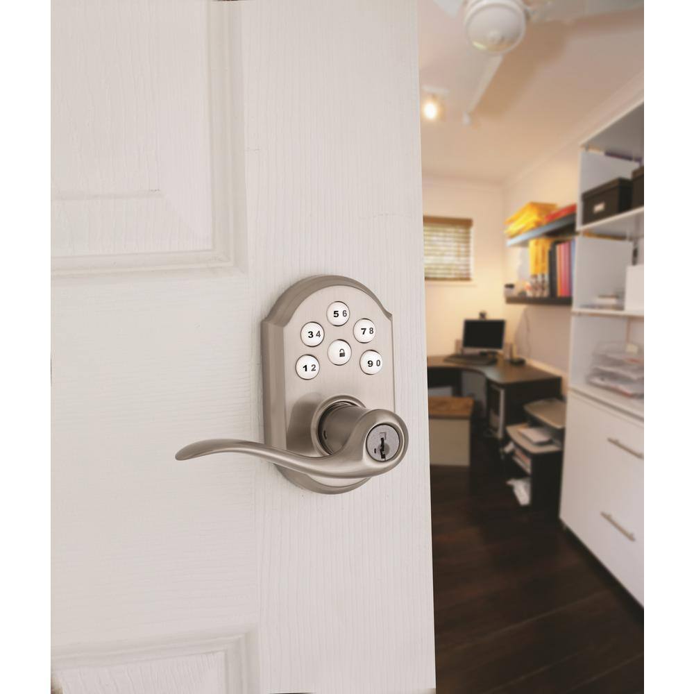 Kwikset Z-Wave SmartCode Lifetime Satin Nickel Keypad Electronic Tustin Door Lever Featuring SmartKey Security 912TNLZW50015RC