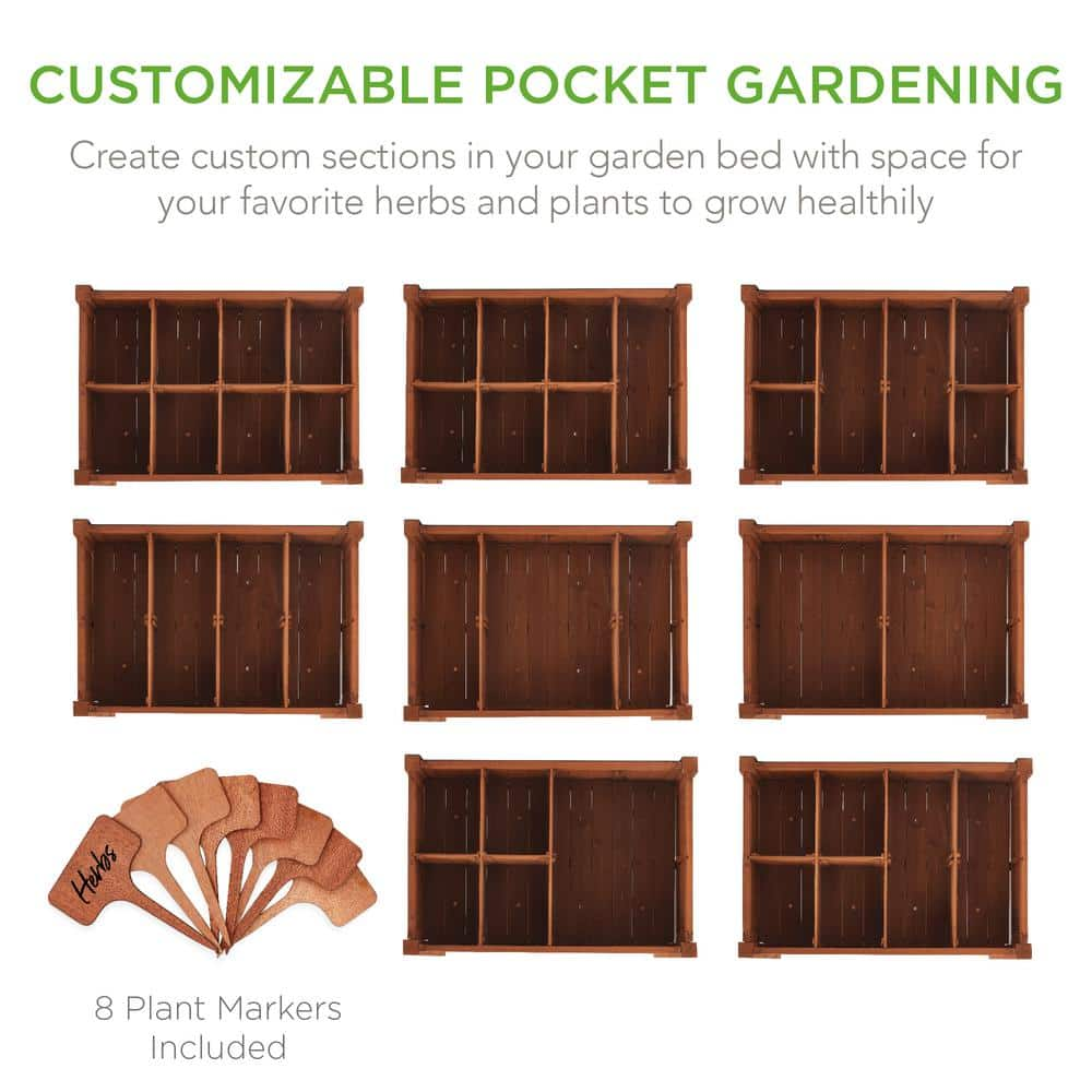 Best Choice Products 24 in. x 36 in. x 32 in. Elevated Mobile Pocket Herb Garden Bed Planter w/Lockable Wheels - Acorn Brown SKY6573