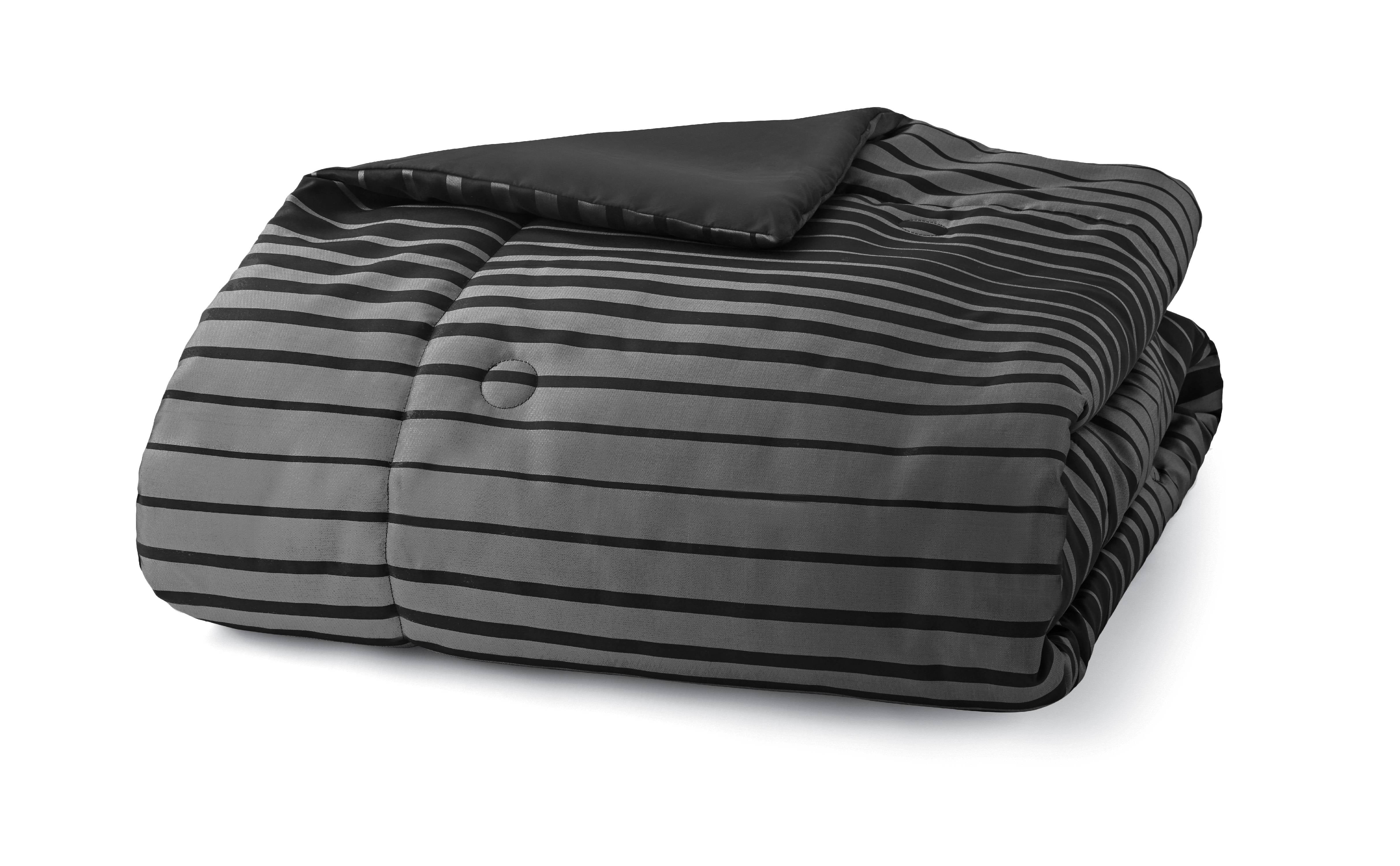 Mainstays Midnight 7-Piece Black Striped Woven Comforter Set， Full/Queen