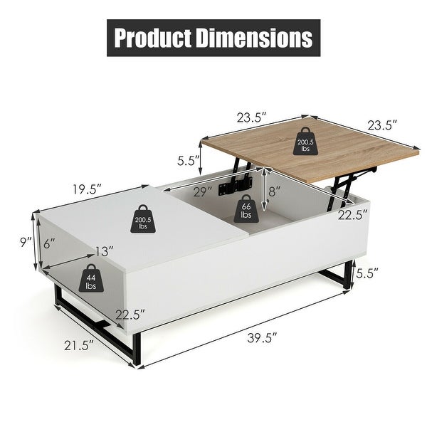 Gymax 43'' Lift Top CoffeeTable W/ Storage Compartment and Metal Frame