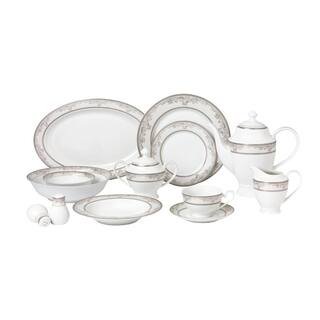 Lorren Home Trends 57-Piece Patterned Silver Accent Bone China Dinnerware Set (Service for 8) Juliette-57