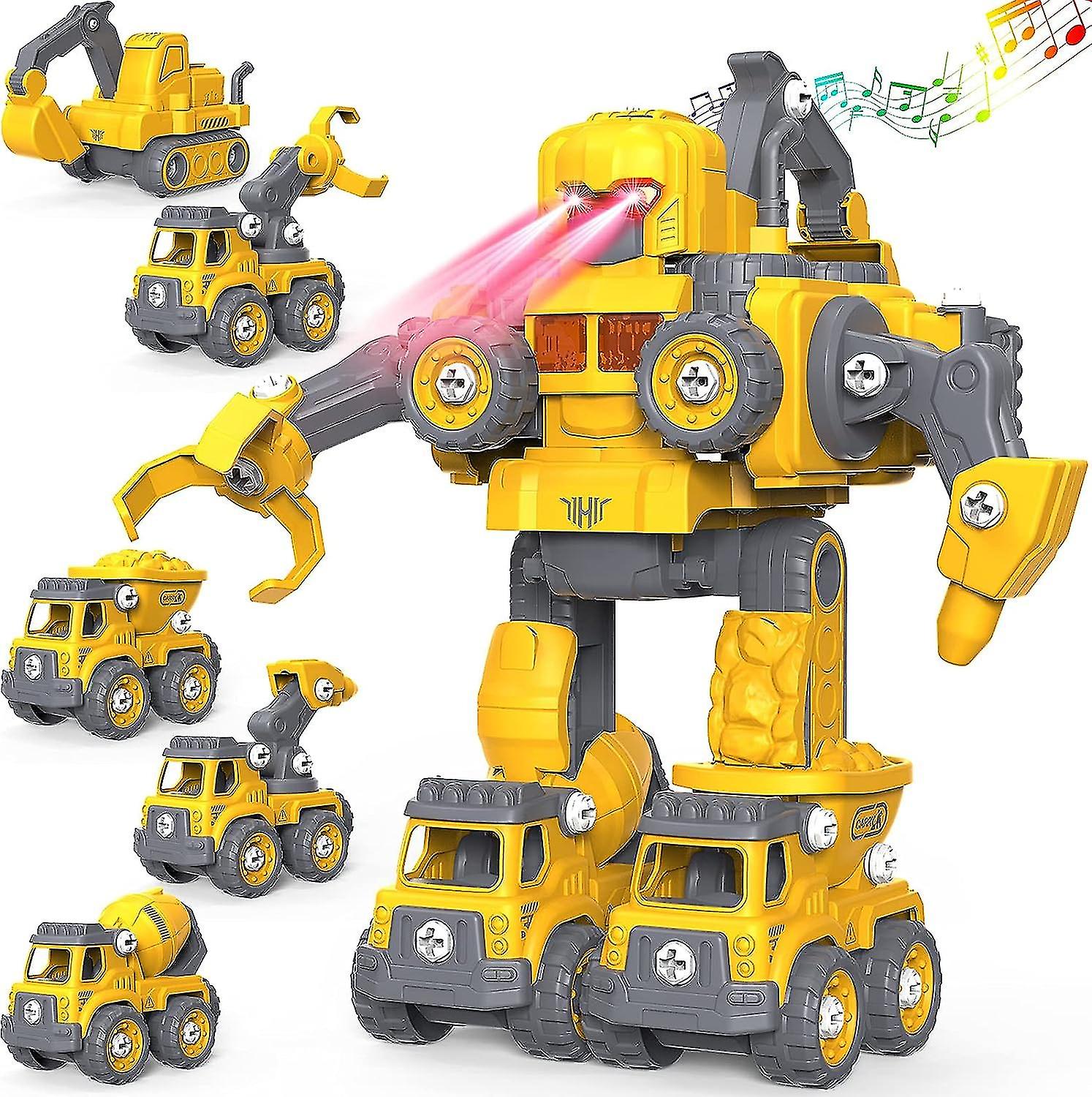 Diy 5-in-1 Combination Construction Vehicle， Toys For 5 Year Old， Educational Transform Into Robot Christmas Birthday Gifts For Kids Toys