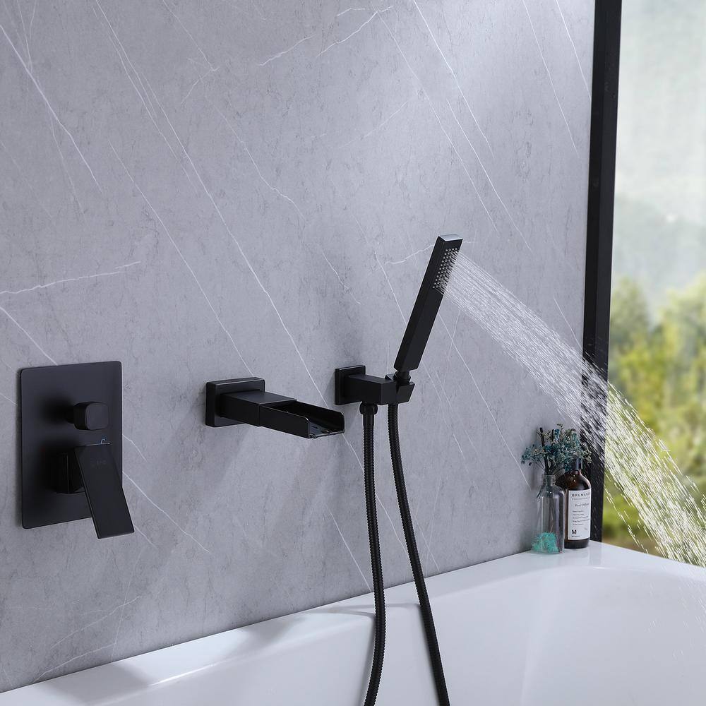 BWE Waterfall Single-Handle 2 Sprayer Wall Mount Bathtub Shower Faucet in Matte Black A-93010-B