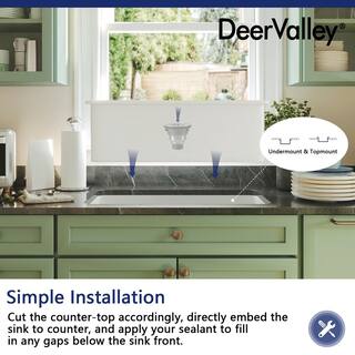 DEERVALLEY Glen White Rectangular Fireclay 32 in. Single Bowl UndermountDrop-In Kitchen Sink with Basket Strainer and Sink Grid DV-1K513