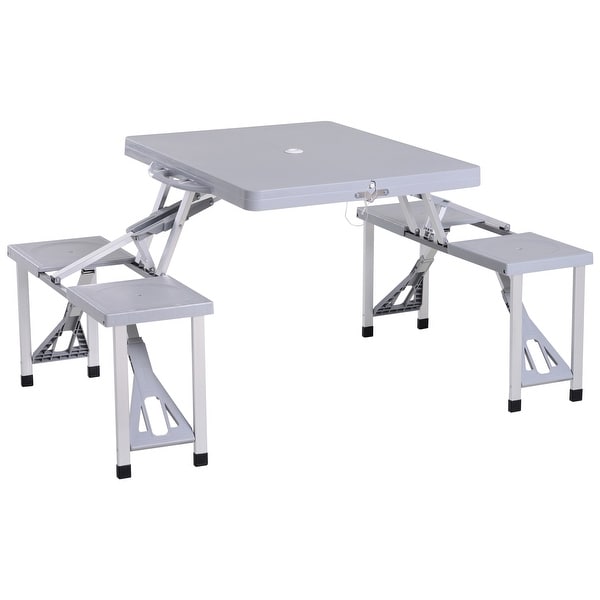 Outsunny Portable Foldable Picnic Table with Seats and Umbrella Hole