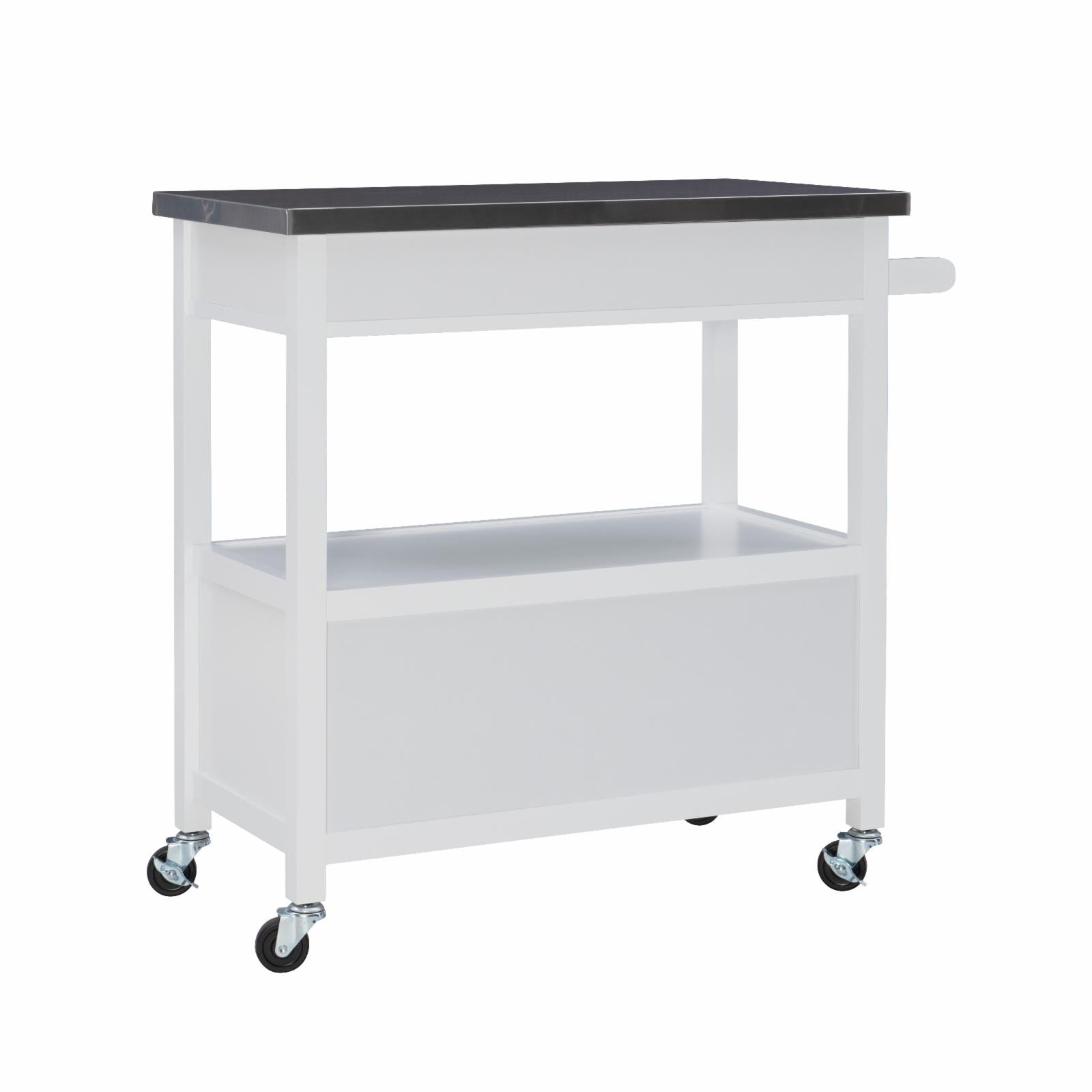 Linon Sydney 3-Drawer MobileKitchen Cart with Stainless Steel Top - White