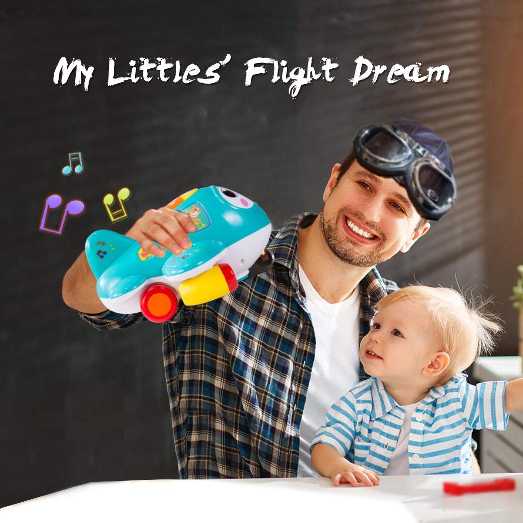 HISTOYE Baby Development Toys， Baby Airplane with Lights and Music， Electronic Moving Toys for 1 2 3 4 Year Old， Musical Toys to Encourage Crawling for Toddlers 6 9 12 18 Month Old