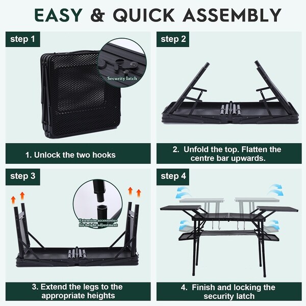 Folding Camping Grill Table with 4 Side Tables，Mesh Storage Net，Lightweight and Portable for BBQ，Outdoor Cooking，and Camping