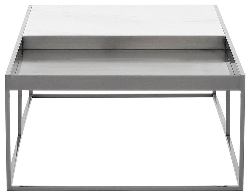 Corbett Rectangle Coffee Table  Brushed Steel Coffee Table  Modern White Marble   Transitional   Coffee Tables   by Kolibri Decor  Houzz