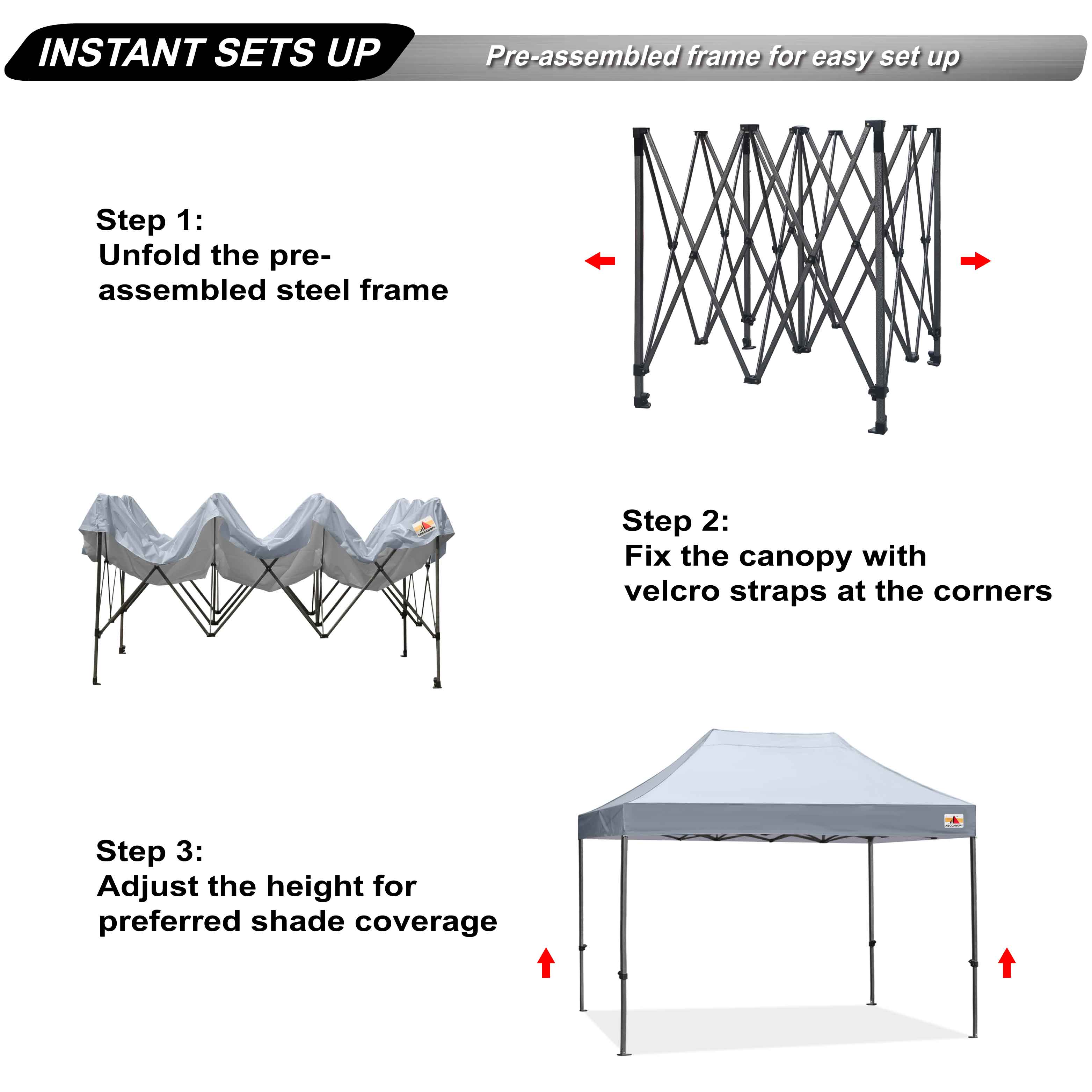 ABCCANOPY 10ft x 10ft Sturdy Instant Shelter Metal Outdoor Pop up Canopy，Gray