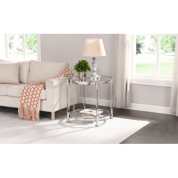 Contemporary Acrylic End Table， Side Table with Tempered Glass Top， Chrome/Silver End Table