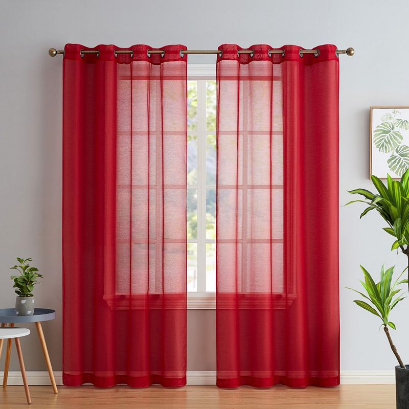 THD Basics 2 Piece Semi Sheer Voile Window Curtain Drapes Grommet Top Panels - Set of 2 panels